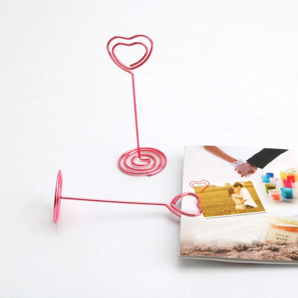 12Pcs Elegant Pink Heart Shape Photo Display Clip Spiral Base Table Number Holder Paper Note Clip for Wedding Reception Office