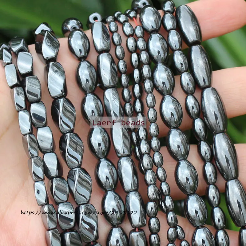 Natural Hematite Oval  4sides Twist Loose Beads ,For DIY Jewelry Making !