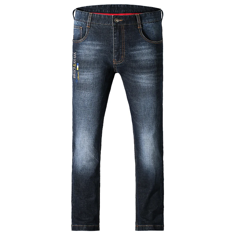 New Bruce&Shark Men's Jeans WinterThicken Cotton Straight Leg Stretch Soft Loose Casual Men's clothing Jeans Fashion Big size