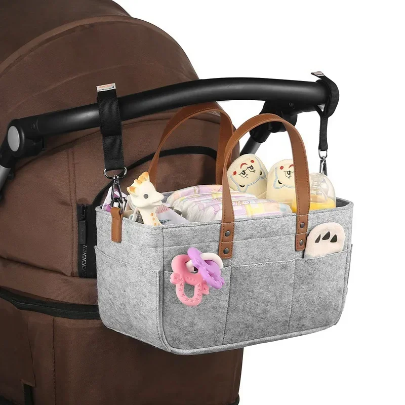 

Baby Felt Storage Nursery Organizer Basket Infant Diaper Bag Handle Caddy Changing Nappy Kids Storage Carrier Large Pocket