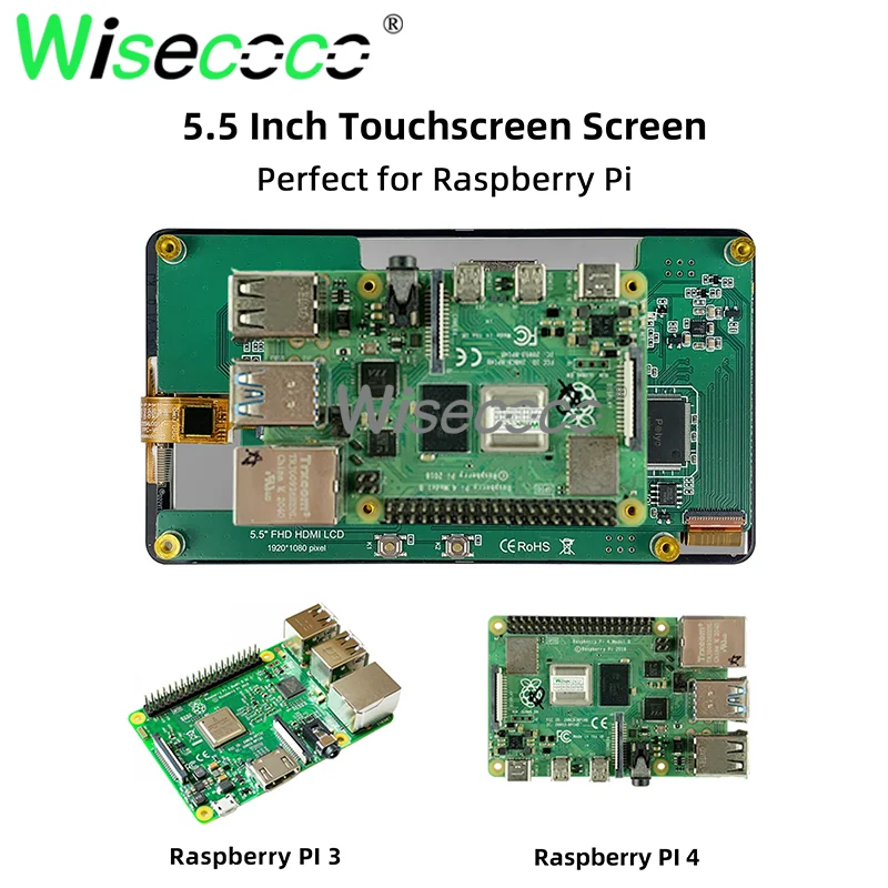 Raspberry Pi kotak TV Android layar sentuh, layar sentuh 5.5 inci 1920x1080 IPS Raspberry pi Monitor Android Linux semua dalam satu Monitor