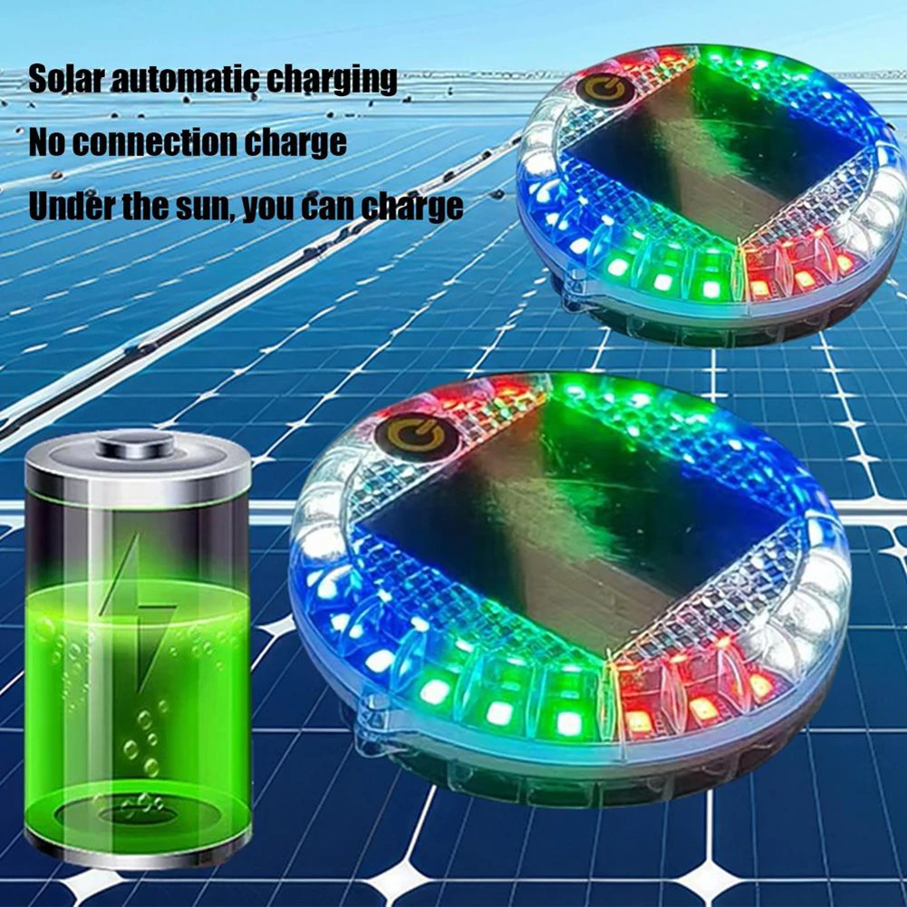 1PC 태양열 구동 LED 차량 라운드 경고 깜박이는 빛 램프 지능형 센서 및 방수 스트로브 표시 등