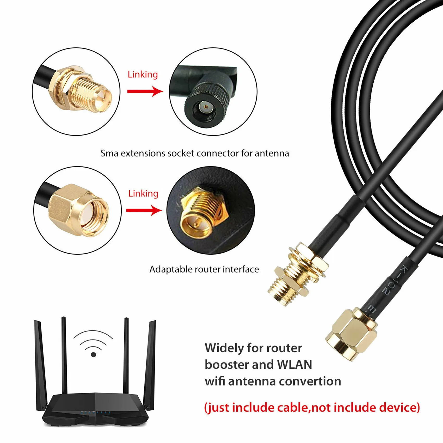 Premium RP - SMA Male to female Wifi antenna connector Extension Cable black