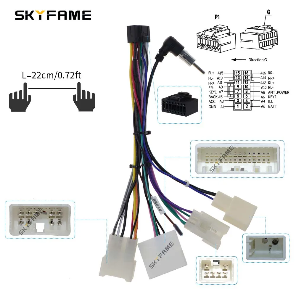 SKYFAME 16pin Car Wire Harness Adapter Power Cable Android Wiring Harness For Toyota Universal Old New