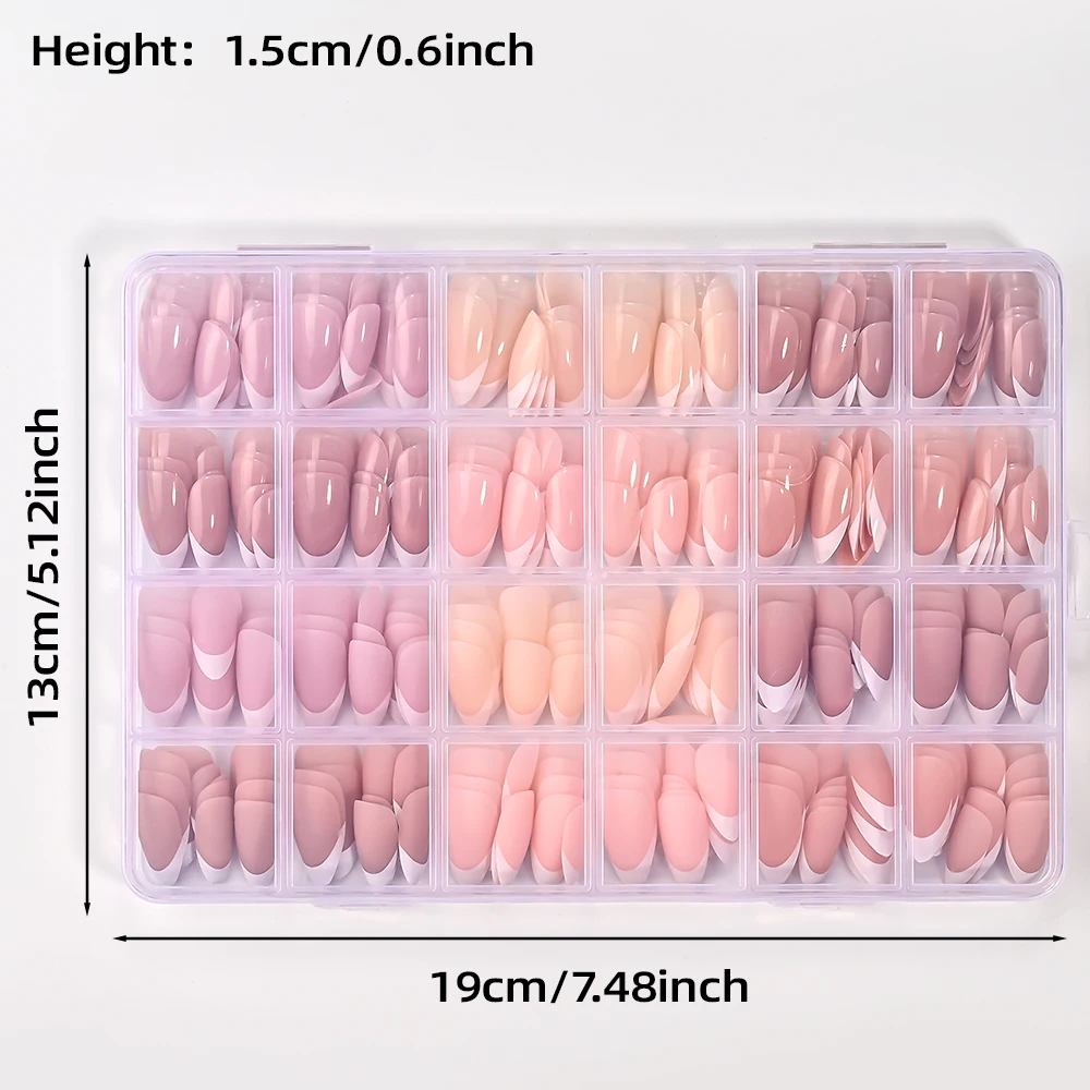 360 Teile/schachtel Kurze Mandel Französisch Tipps Künstliche Nägel Glänzend Matte Volle Abdeckung Press-On Nägel Weiß Rand Design Frauen Falsche Fingerspitzen 1 – Detail 1