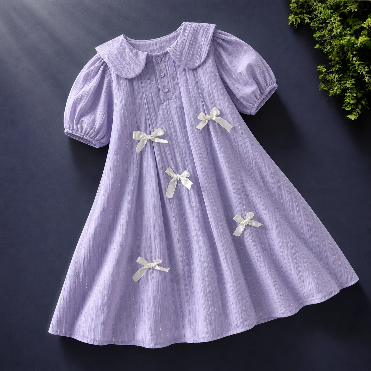 Girls Party Dresses Purple Bow Princess Dress Short Sleeve Birthday Pageant Wedding Flower Girl Dresse's Girls Clothes 6-13 Year