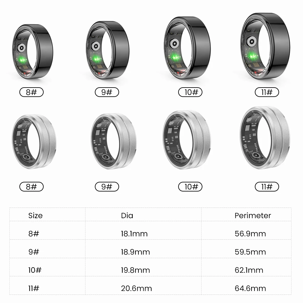 AVATTO Smart Ring Stainless Steel Fashion Display Real-time Temperature Test Finger Rings Men Women Universal