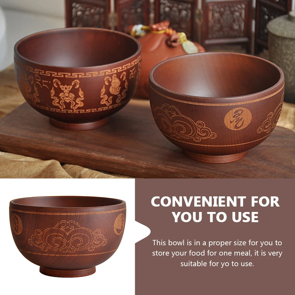 

Wooden Rice Bowl For Soup Noodle Food Tibetan Style Carved Wood Wooden Tableware Tableware Ethnic Delicate Bowl