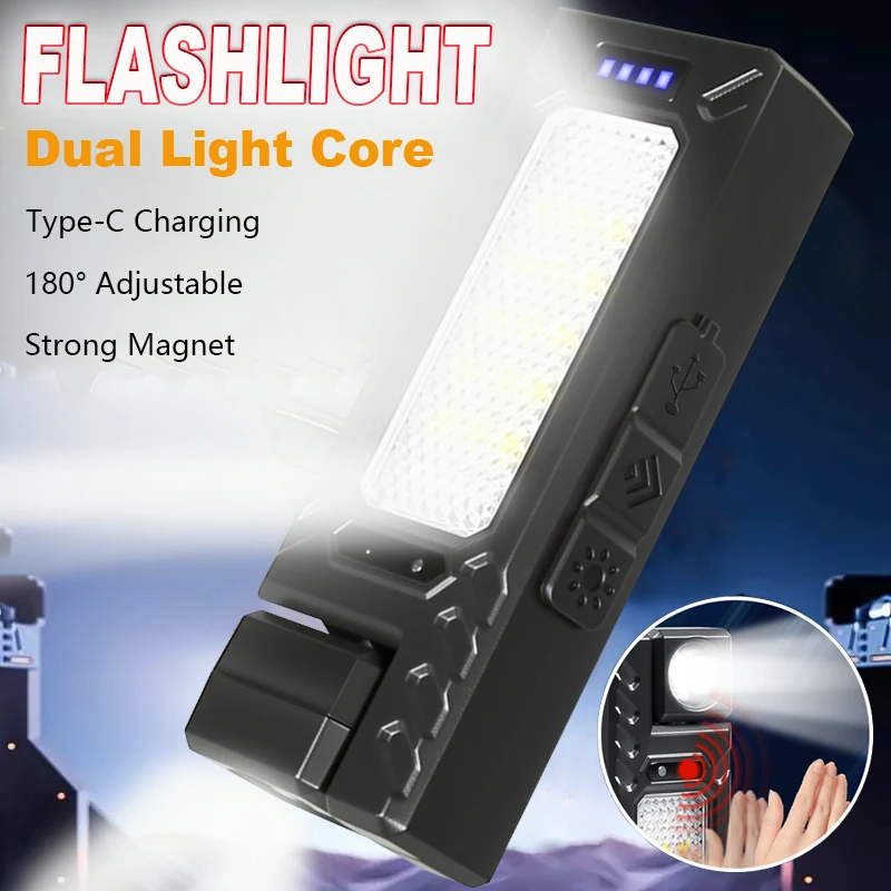 

Перезаряжаемый тактический фонарик, свет с высоким люменом, компактный портативный, дальний диапазон, Type-C, дисплей мощности, двойной свет, барбекю для походов на открытом воздухе