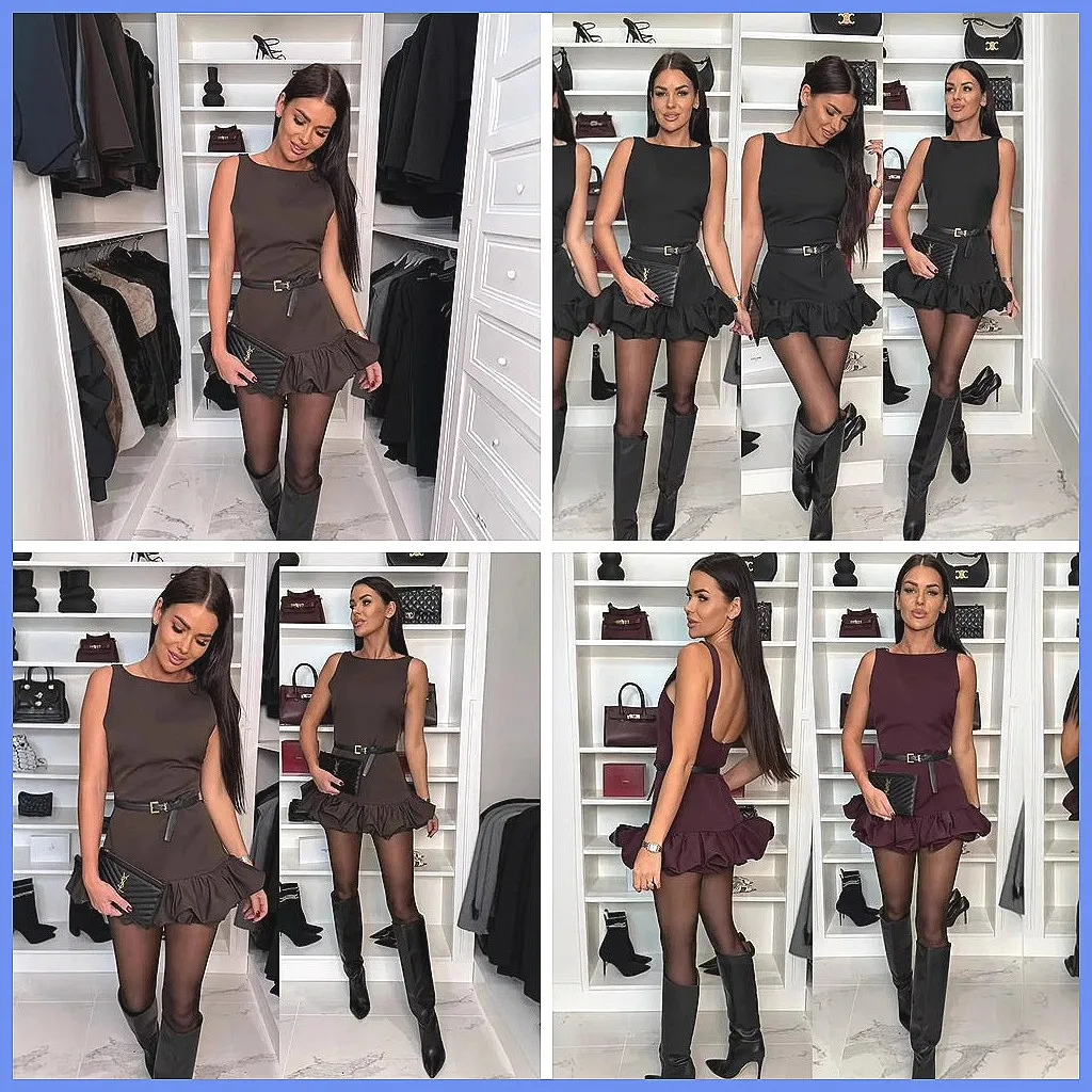 

Women's 2026 Hollow Out Backless Ruffle Dress, Elegant O-Neck Summer Party Vestidos