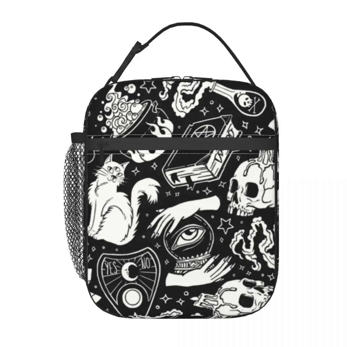 Witchy Pattern Insulated Lunch Tote Bag Witch Occult Supernatural Witchy Vibes Pagan Crystals Resuable Thermal Cooler Lunch Box