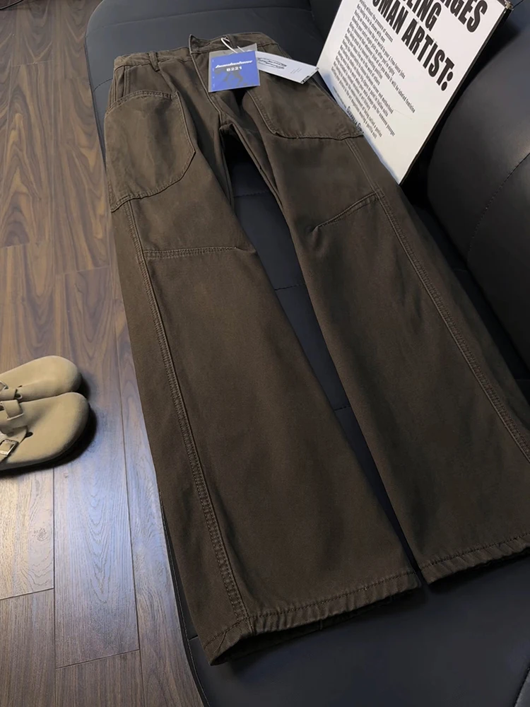 

Cé Brown American Retro Workwear Jeans Men's Autumn Winter Merald Fce Knife Slim Wide Leg Micro Flared Pants