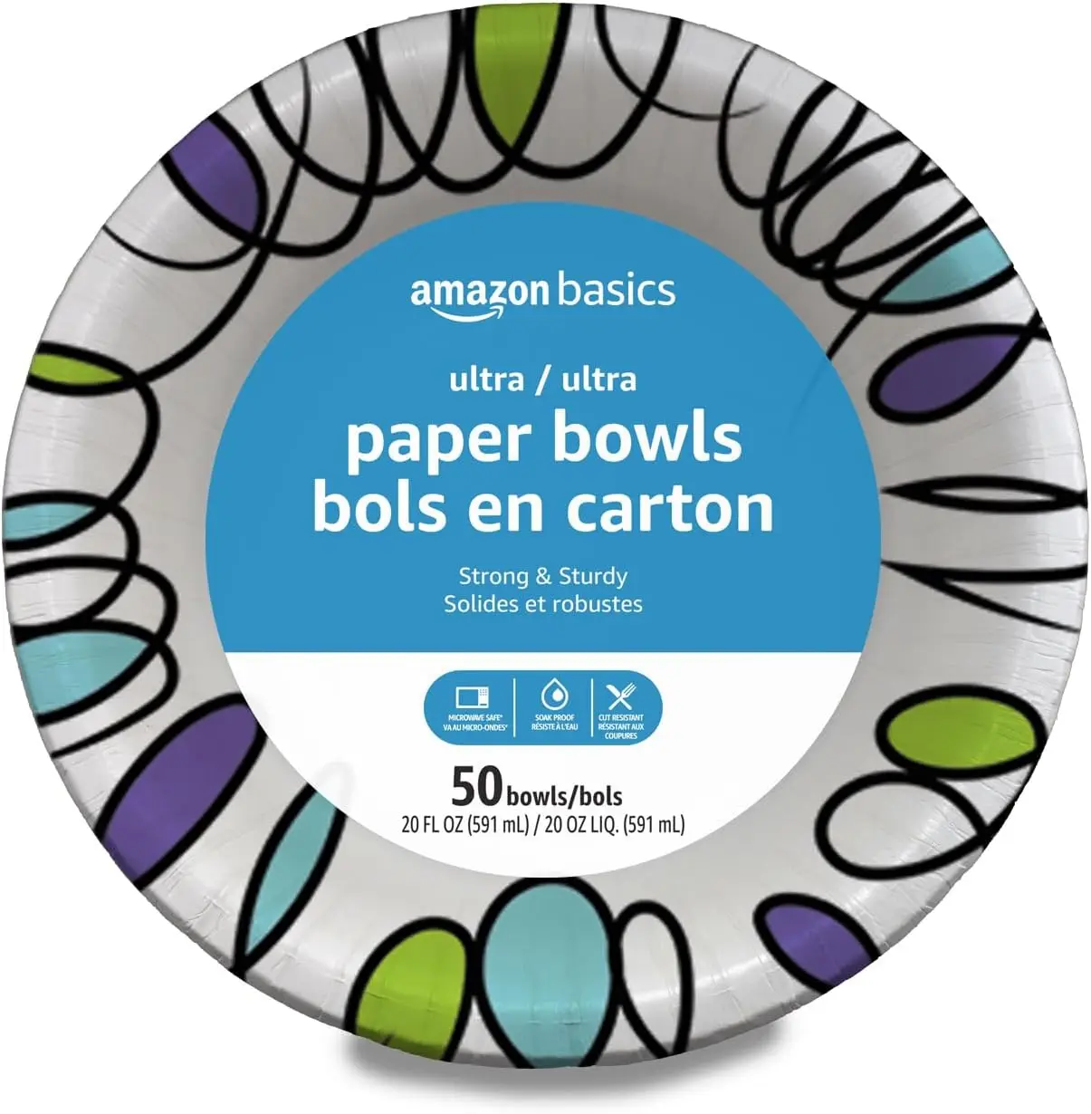 

Disposable Paper Bowls 20 oz, Microwave Safe, Soak Proof, Strong & Sturdy, White, 50 Count for Parties & Everyday Use