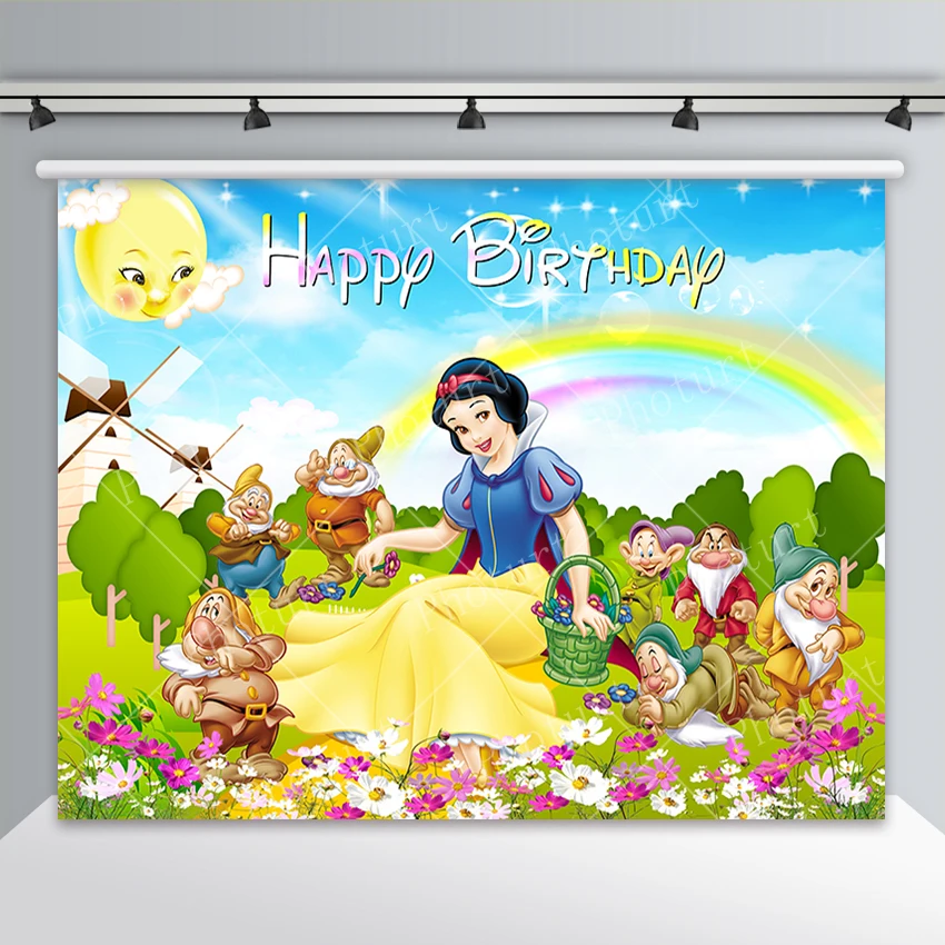 Disney Princess Snow White and Seven Dwarfs Backdrop Girl Birthday Party Decoration Background Vinyl Photography Decor Props