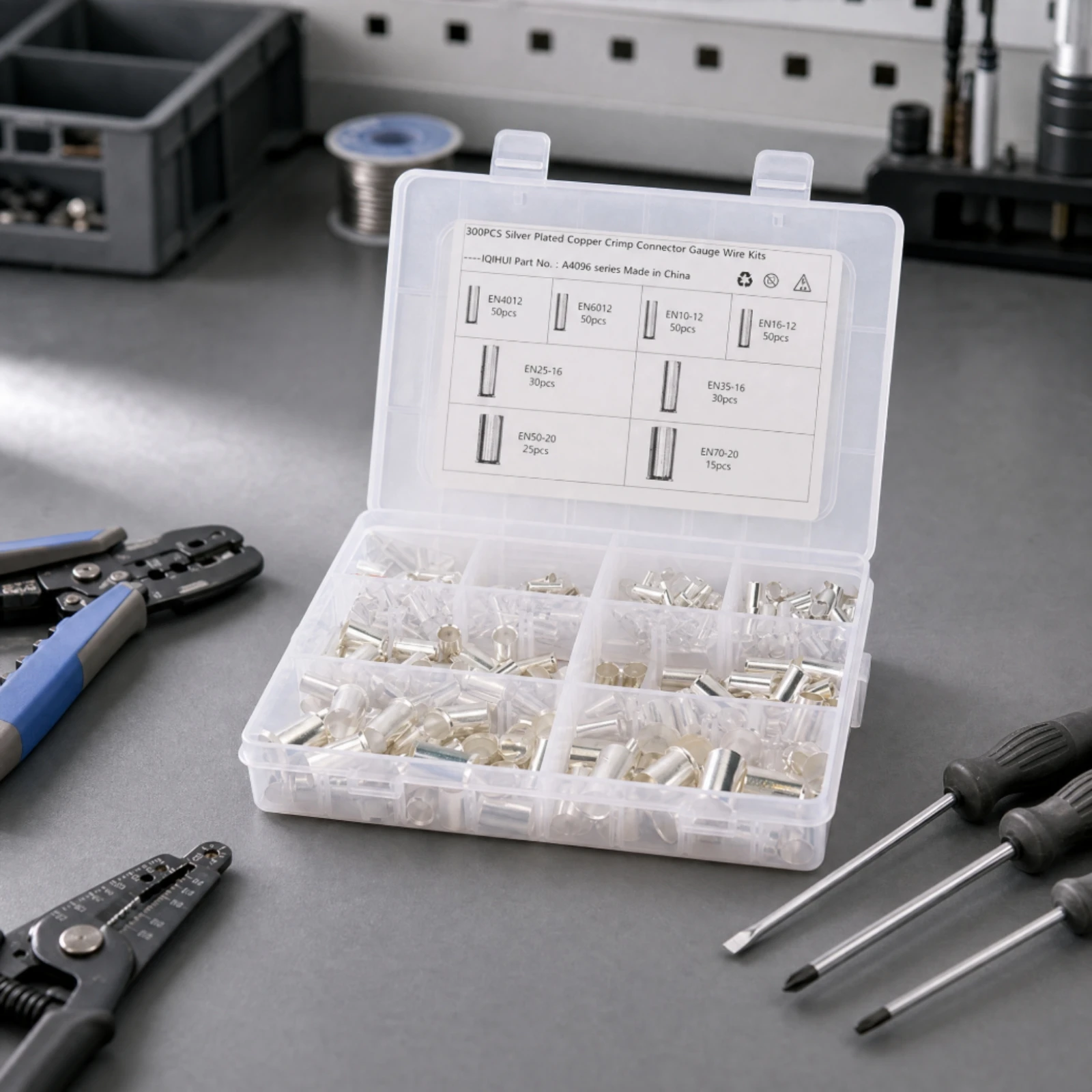 300 Pieces Copper Crimp Wire Terminals Corrosion-Resistant Open Barrel Crimp Terminal Terminal Assortment with Storage Case
