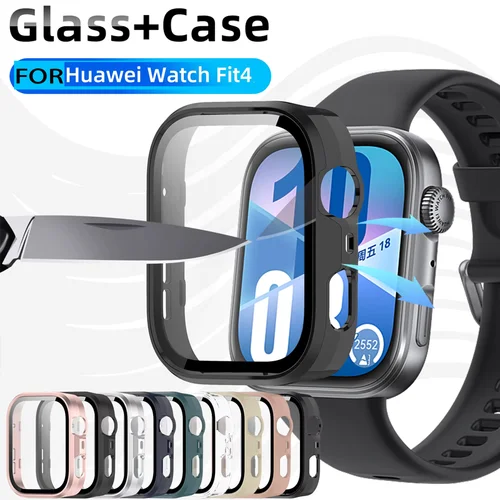 Vidrio templado + funda para Huawei Watch Fit 4, accesorios, funda protectora de pantalla de parachoques para PC, fundas protectoras para Huawei Watch Fit 4