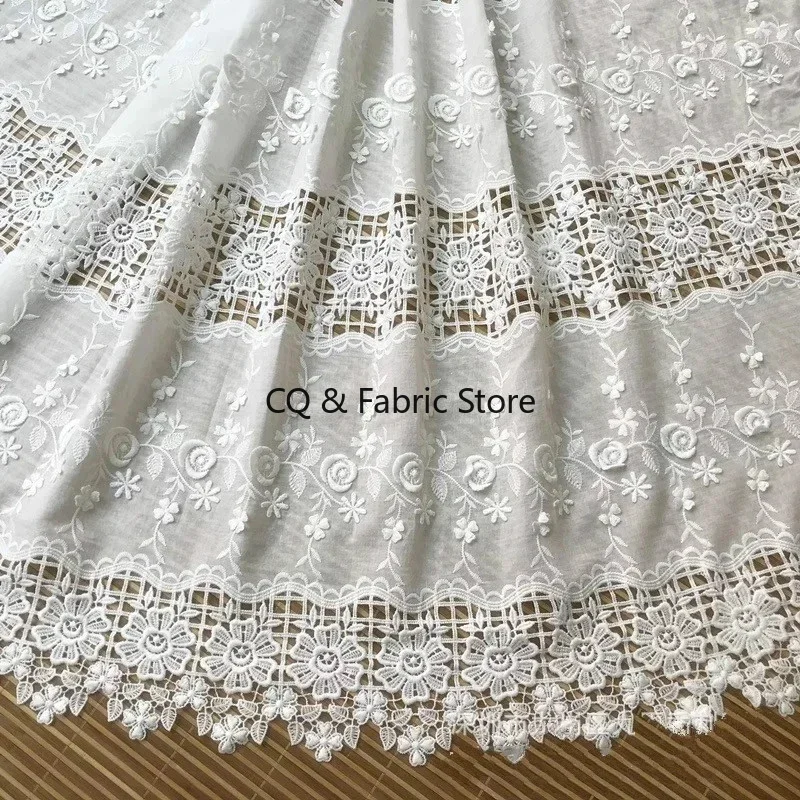 

Натурально-белая хлопчатобумажная ткань, ажурная 3D кружевная ткань с вышивкой, ручная работа, одежда «сделай сам», аксессуары для шитья, ширина 125 см