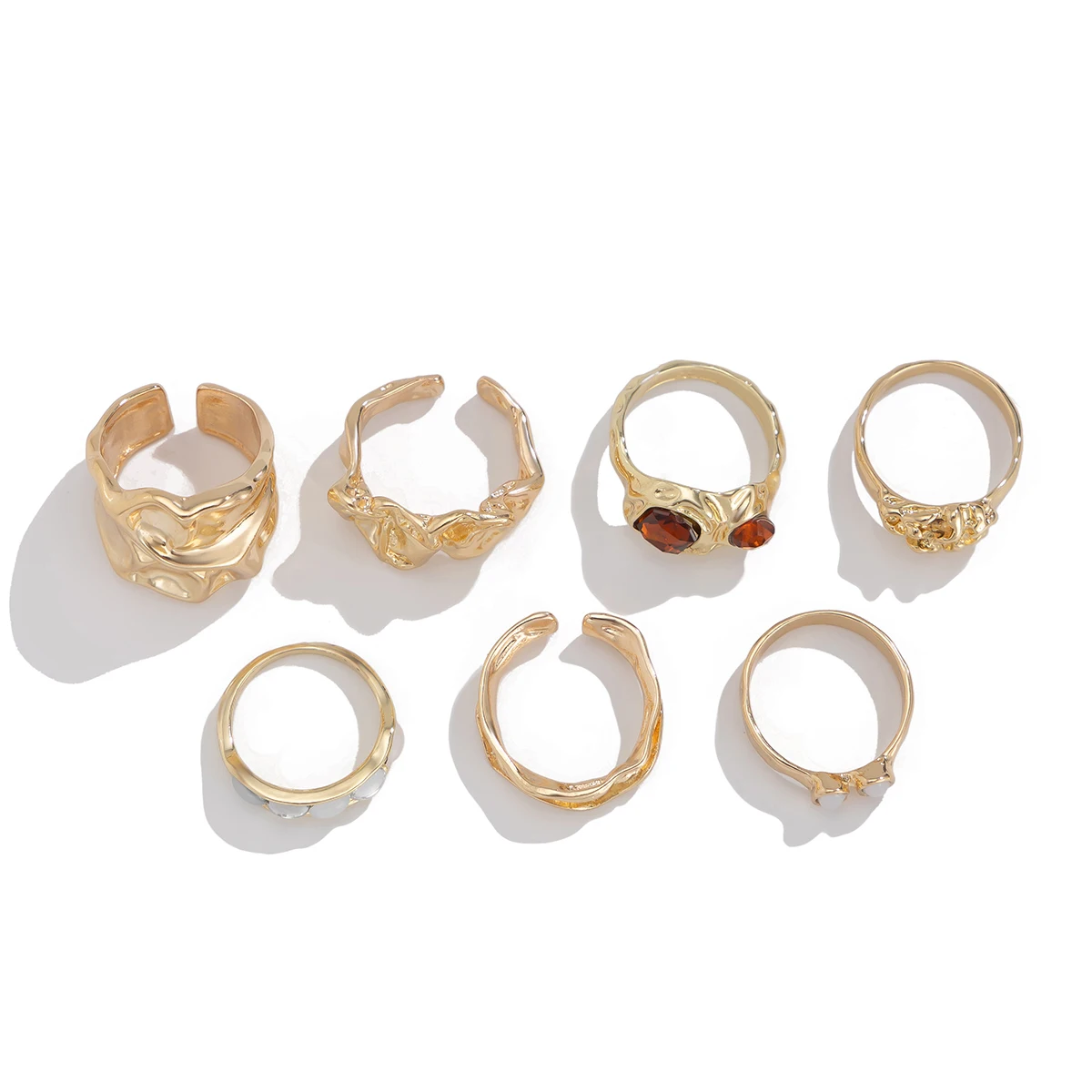 7Pcs Vintage Irregular Folded Surface Open Rings Set for Women