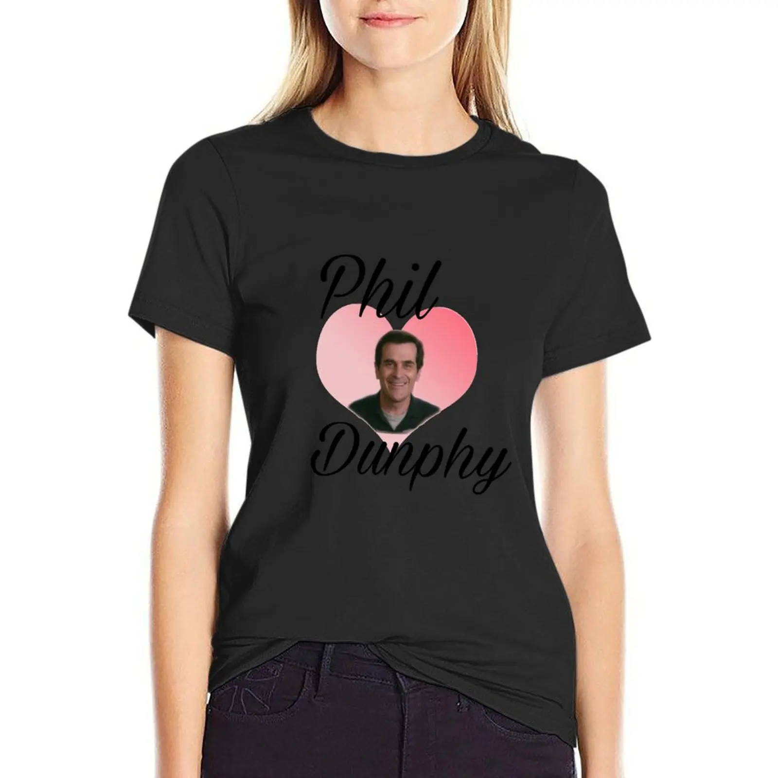 Moderne Familie: Phil Dunphy Hart T-Shirt Zwarten Korte Mouw T-Shirt Funnys T-Shirt Vrouwen