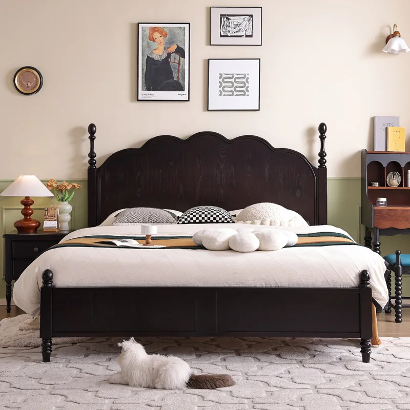 All solid wood French light luxury American retro high-end master bedroom double bed vintage style