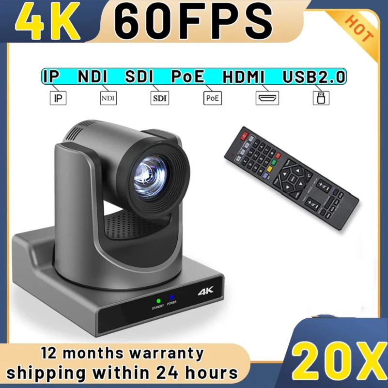 

4K60 NDI Camera AI Tracking PTZ Camera POE Broadcast HDMI SDI Camera Live Streaming Church OBS Podcater Camera vMix Blackmagic