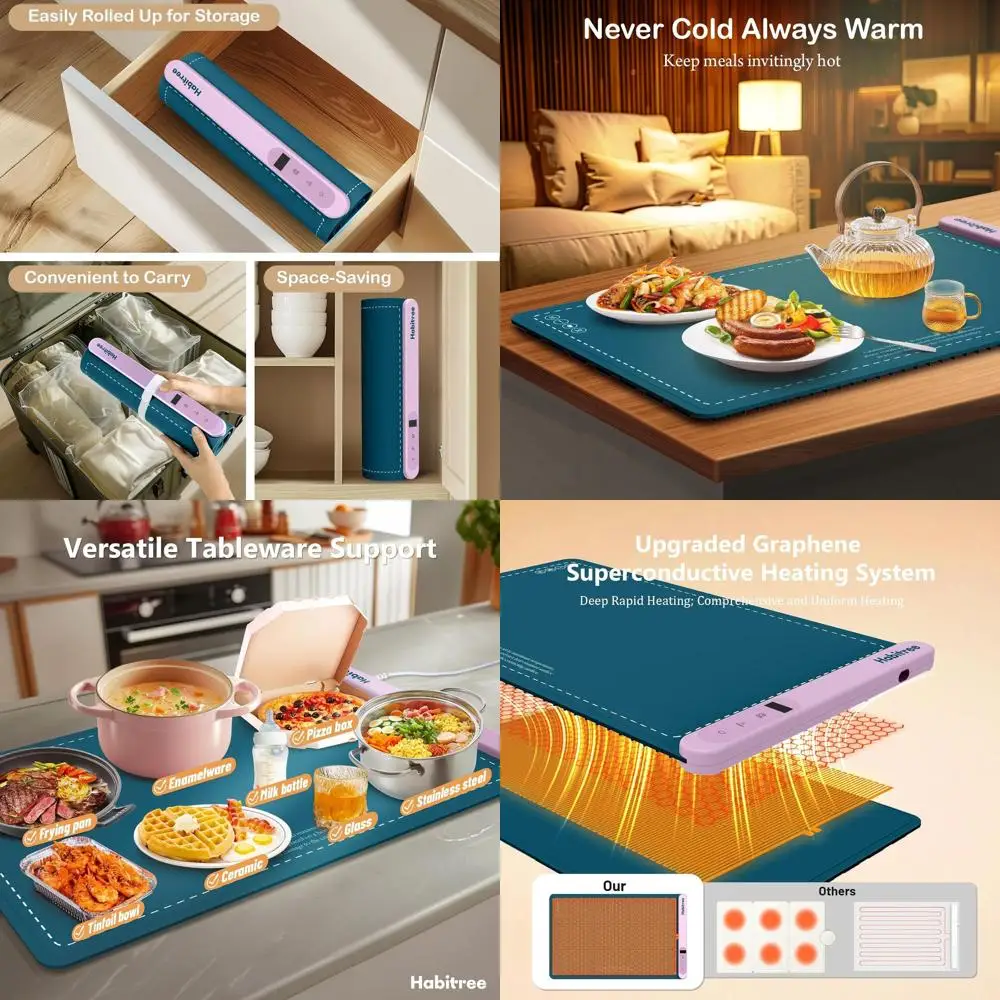 

6-Level Adjustable Silicone Food Warming Mat Set, Portable & Easy Clean for Parties and Daily Use (Blue)
