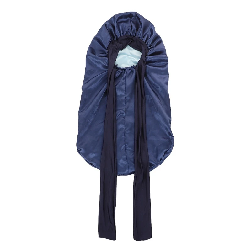 Elastic Double-Layer Satin Nightcap - Wide-Brimmed Long Tube Solid Color Hat, Long-Tail Streamer Beauty Perm Hair Care Cap