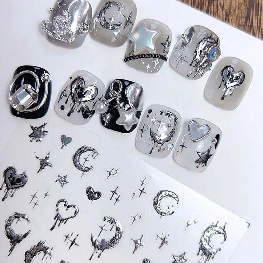 

Bronzing Nail Stickers DIY Manicure Decoration 3D Embossing Liquid Star Moon Love Heart Design Adhesive Decals