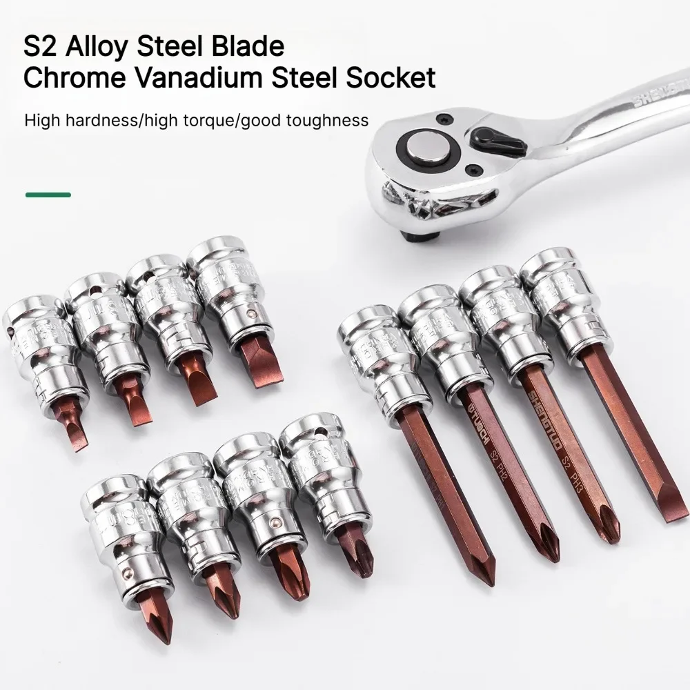 1/2Inch 12.5mm Slotted Phillips Pozidriv Socket Bit Torx Screwdriver Bit Tool Socket Adapter PH1-PH4 SL5.5-SL10