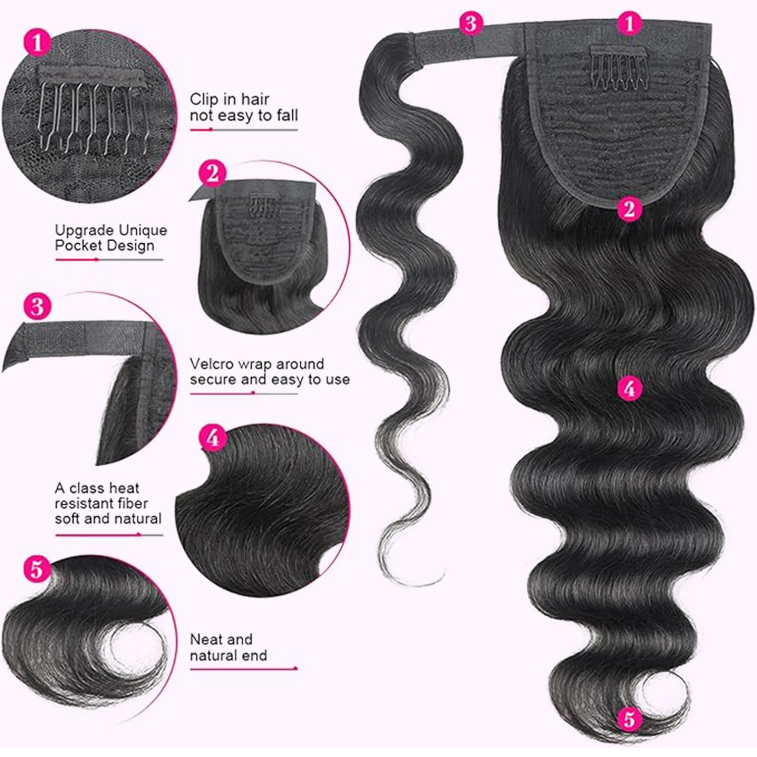 Coda di cavallo brasiliana per capelli umani con onda del corpo avvolgente in pasta magica coda di cavallo colore naturale coda di cavallo brasiliana per capelli Remy per le donne