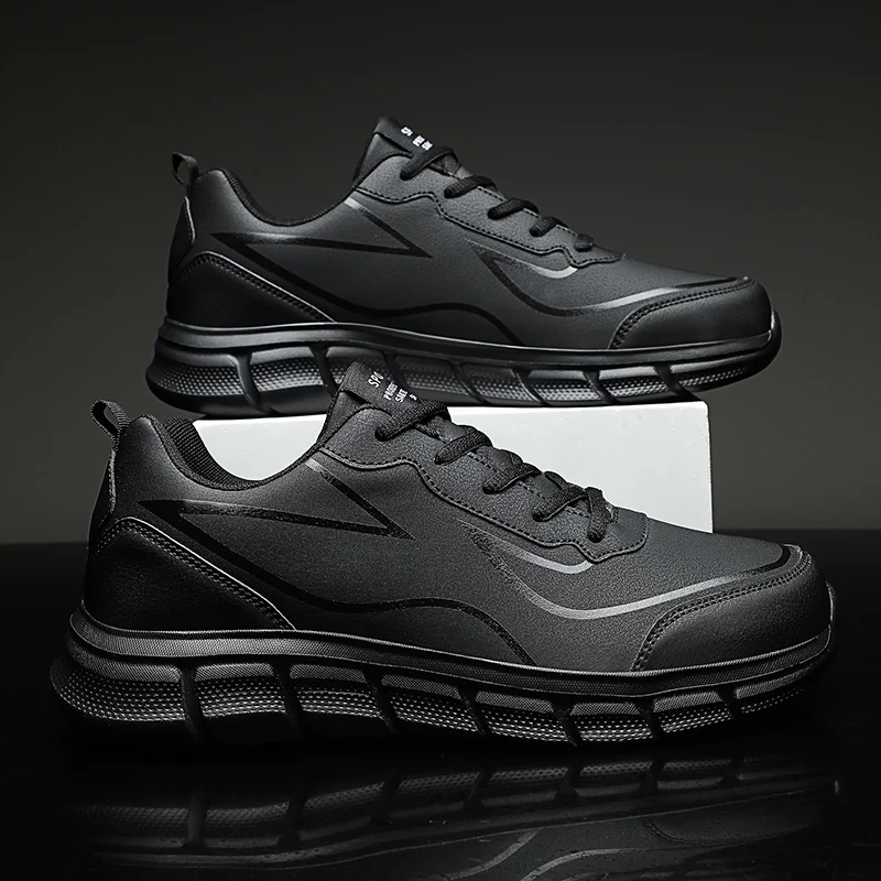 MAEDEF Man Sneaker Male Comfortable Casual Shoes Black Leather Flats Students Walking Shoes Non-slip Lightweight Sports Footwear