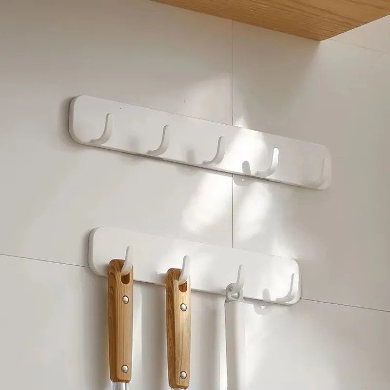 Perforation-Free Wall Mount 5 Hook Strong Adhesive Behind Door Kitchen & Bathroom Wall Hanger for Coats, Keys, and More
