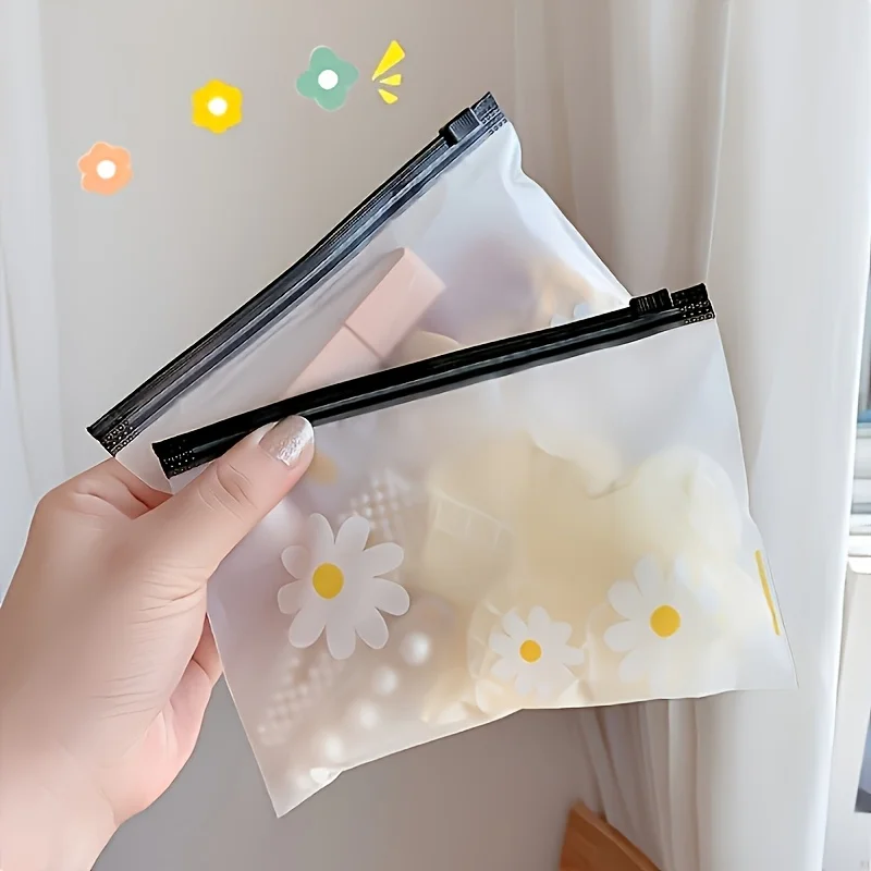 10pcs Daisy Pattern Frosted Zipper Bags - Reusable Storage Pouches for Office Supplies, Crafts, Jewelry &Stationery Organization