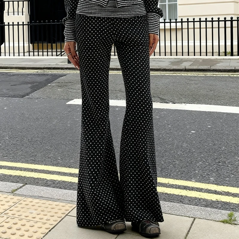 البولكا نقطة مضيئة السراويل مخطط طيات الأصفاد عالية الخصر فضفاضة تناسب السراويل النساء عادية اليوغا سراويل لاونج العودة إلى المدرسة الفتيات في سن المراهقة #4