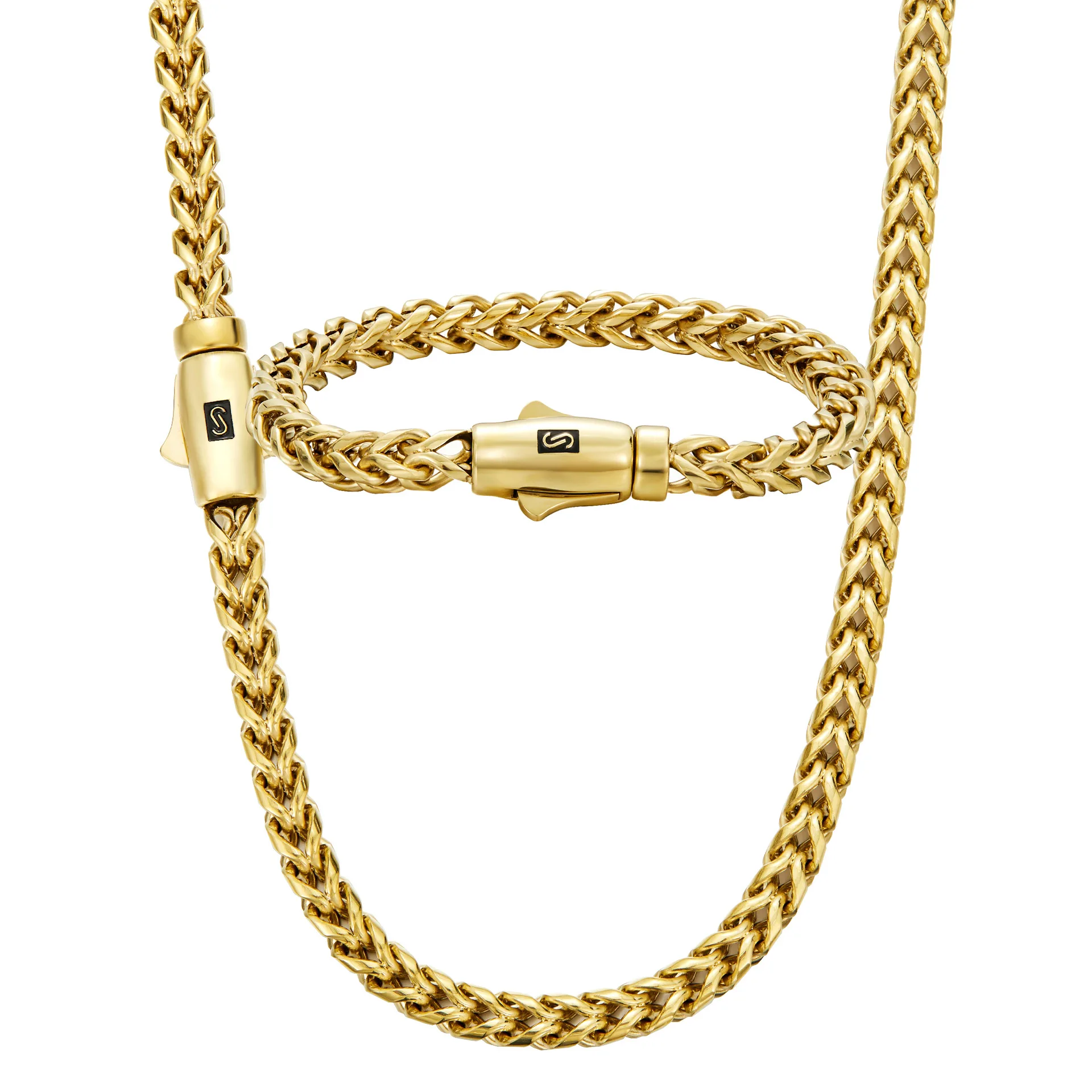 Luxury 24K 9999 Pure Gold real gold Square grinding chain round head S buckle men's necklace