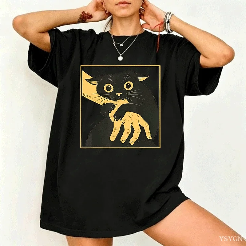 Ungovernable Cat T Shirt Men Women Funny Black Cat Biting Hand Tee, Graphic T-Shirt Sarcastic Humor Tshirts Unisex Clothing