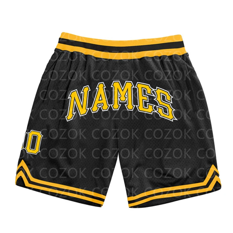 Custom Zwart Rood Authentiek Basketbal Shorts 3d Bedrukt Heren Shorts Naam Mumber Sneldrogend Strandshort