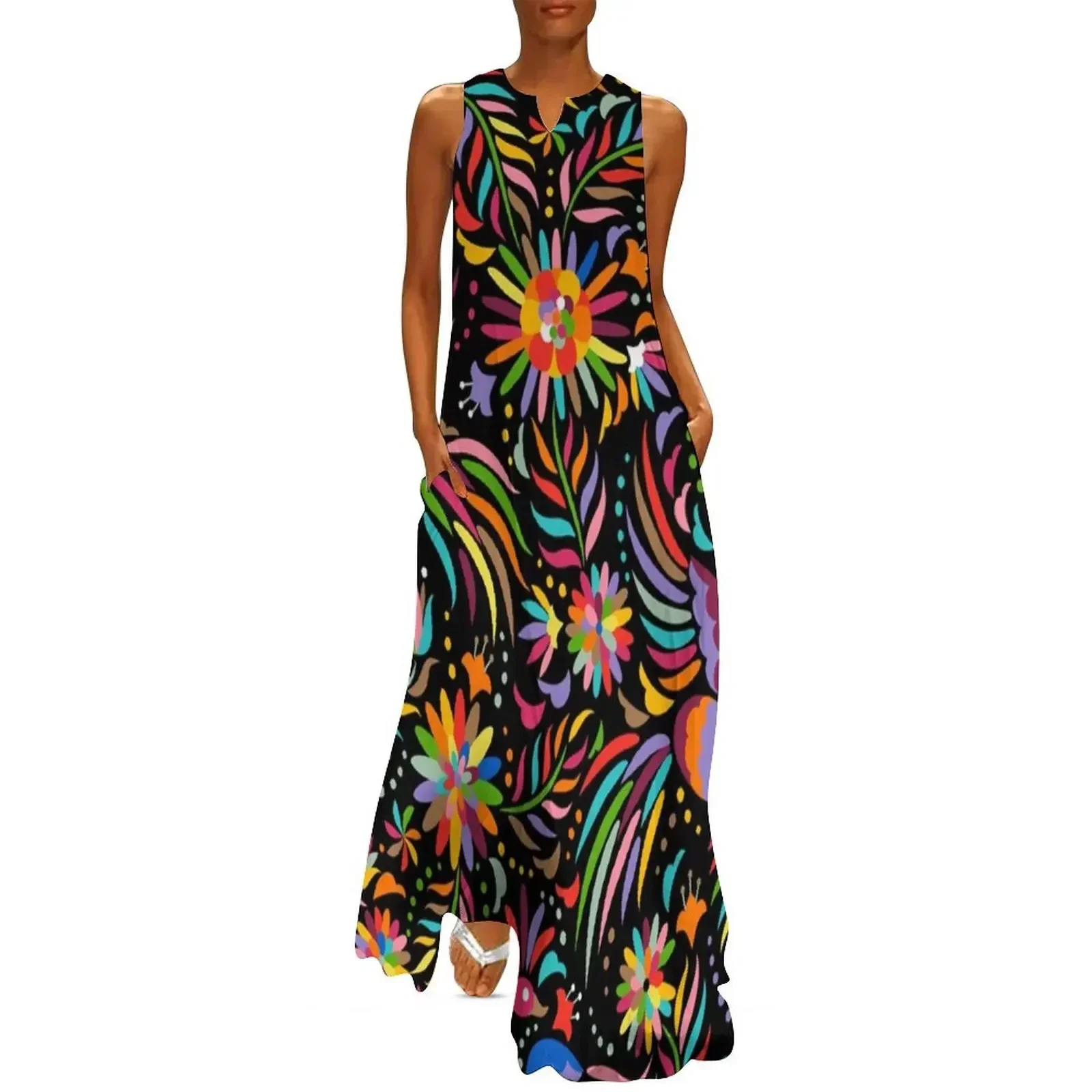 

Traditional Mexican Colorful Long Dress Dresses for wedding party fairy dress evening dress woman evening