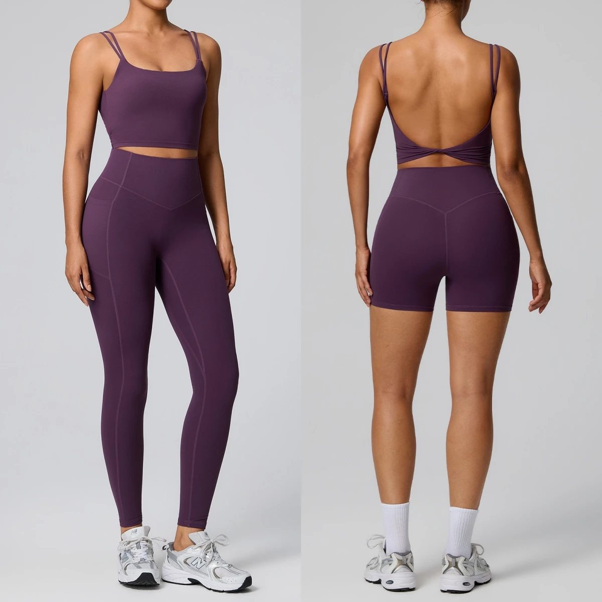 Women 2Pcs Yoga Set Backless Twist Knot Sports Bra High Waist Yoga Leggings Thin Strap Quick Dry Gym Pilates Fitness Workout Set