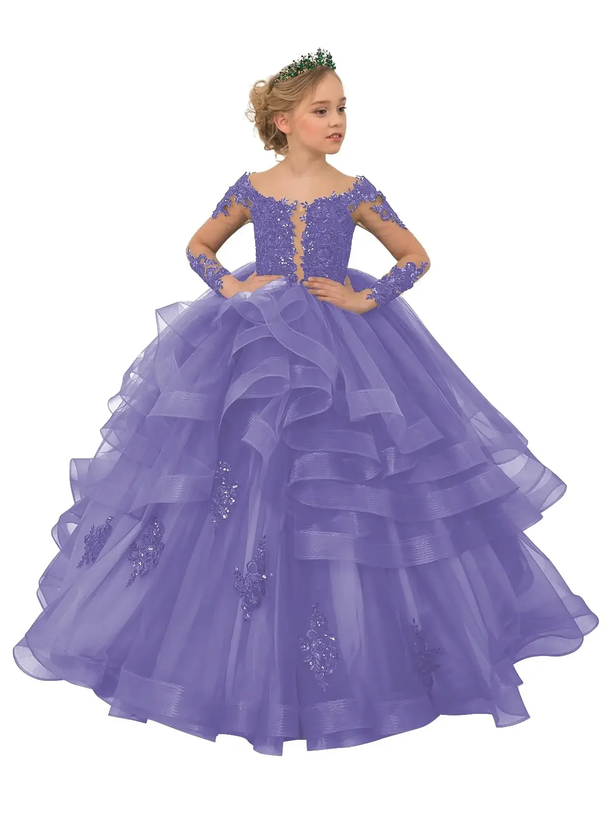 Elegant Tulle Layered Flower Girl Dress Princess Ball Beauty Pageant Customised Communion Kids Birthday Party Evening Gowns