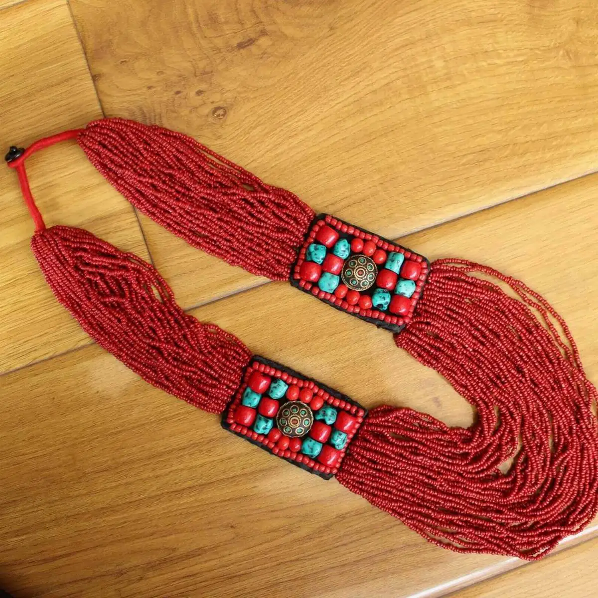 NK257 Ethnic Tibetan Jewelry Handmade Red Mini Multi Rows Long Pendant Necklace