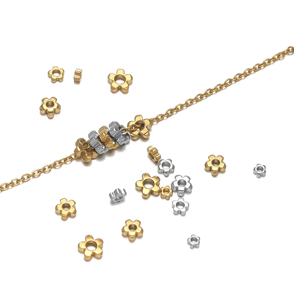 20/50pcs Waterproof Stainless Steel Flower Spacer Beads Loose Beads for DIY Fashion Jewelry Making Necklace Bracelet Accessories