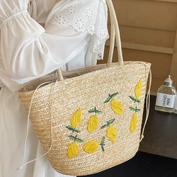 Large Capacity Straw Casual Women Shoulder Bags Fashion Embroidery Weave Ladies Underarm Bag Simple Travel Beach Female Handbag