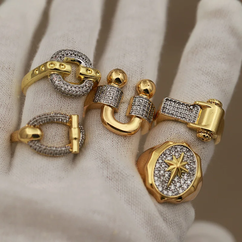 New Sight New Accessories Zirconia Letter Rings for Women Luxury Crystal Wedding Engagement Metal Star Open Rings