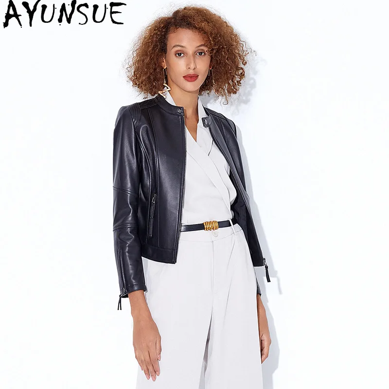 AYUNSUE 100% 羊革本革ジャケット女性 2025 新しいコート春秋の女性の服スリムフィット Jaqueta De Couro