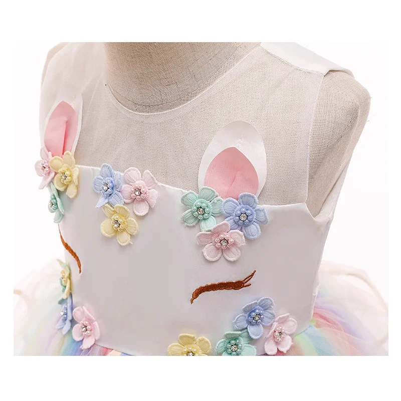 RT01 Girls Kids Unicorn Costume Birthday Party Gift LED Lights Sequin Rainbow Tutu Dress Halloween Shiny Princess Cosplay Co&Gf1