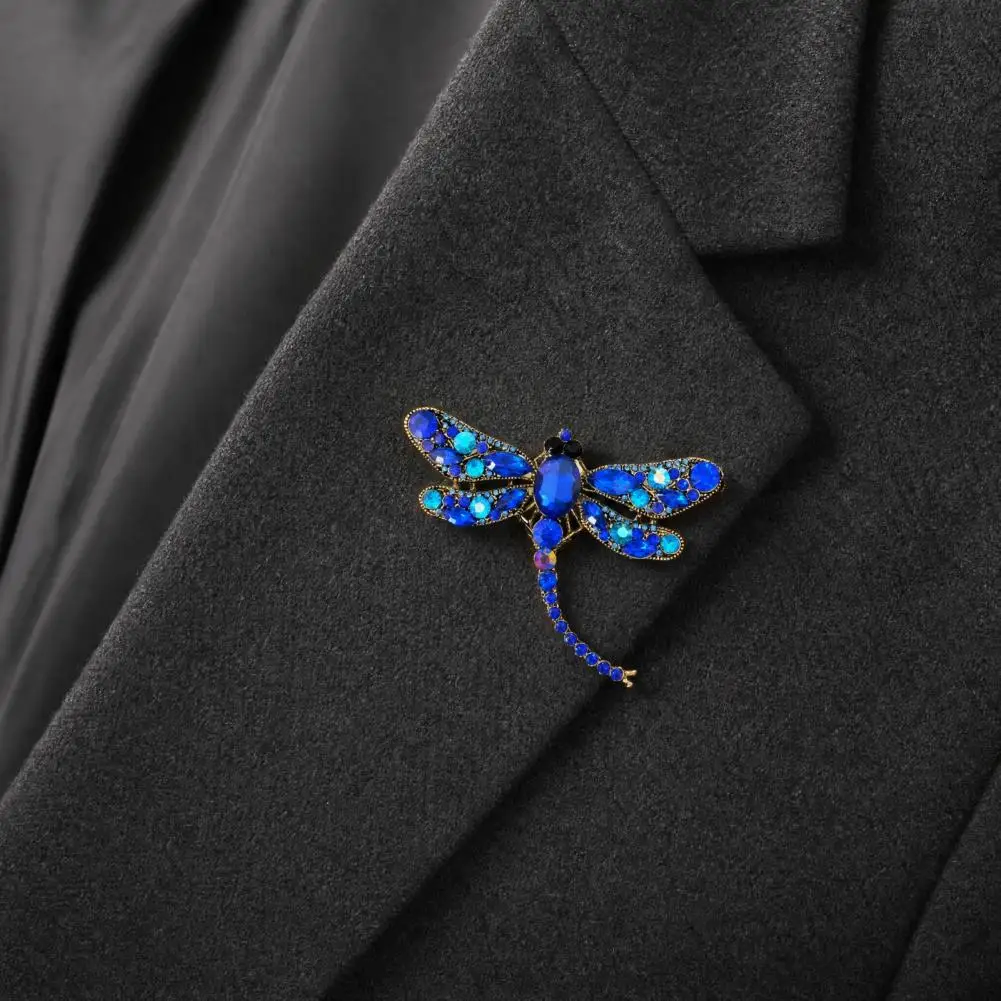 Rhinestone Brooch Dragonfly Design Brooch Electroplated Alloy Dragonfly Brooch Sparkling Rhinestone Pin Long Tail Design