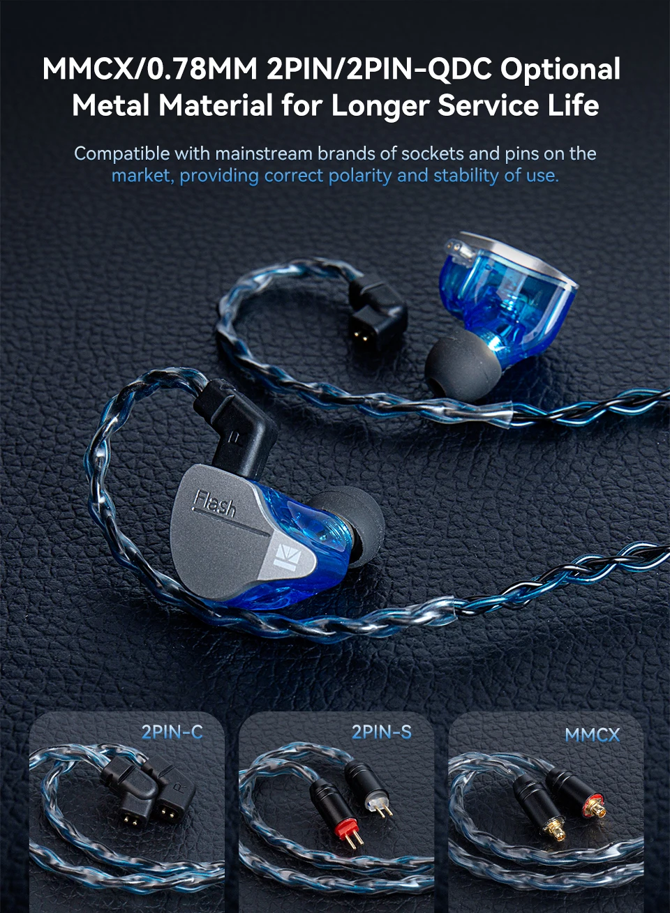 KBEAR ST12 Max 1,5 m 8 Kern OFC versilbertes kabelgebundenes Kopfhörerkabel 2PIN/QDC/MMCX Ohrhörer-Anschluss für KBEAR KZ ZS12 PROX Headset – Detail 6