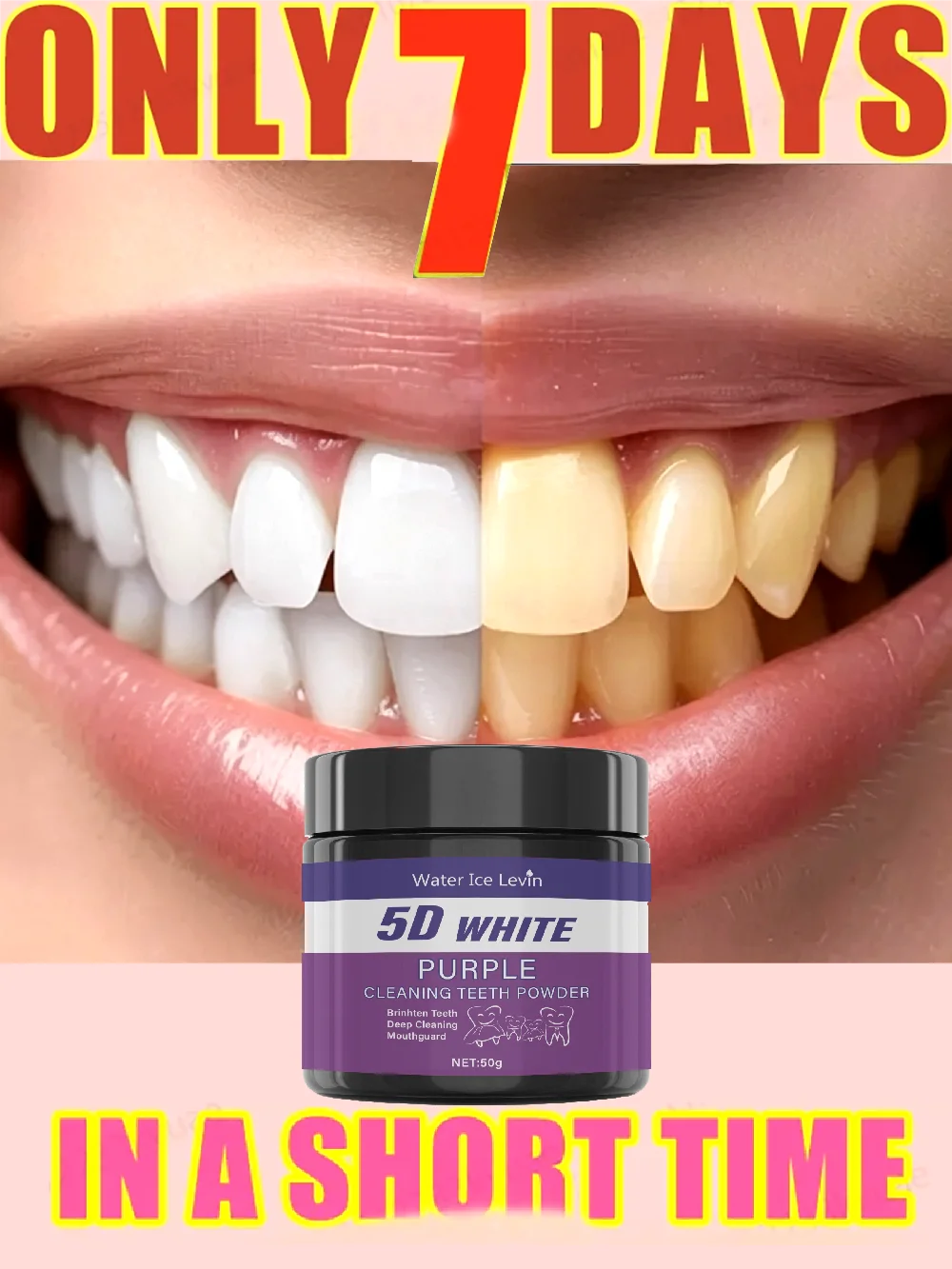 Purple Teeth Whitening Powder, 50g - Deep Cleaning and Teeth Cleaning Powder, Fresh Breath Toothpaste, Natural Pearl Essence