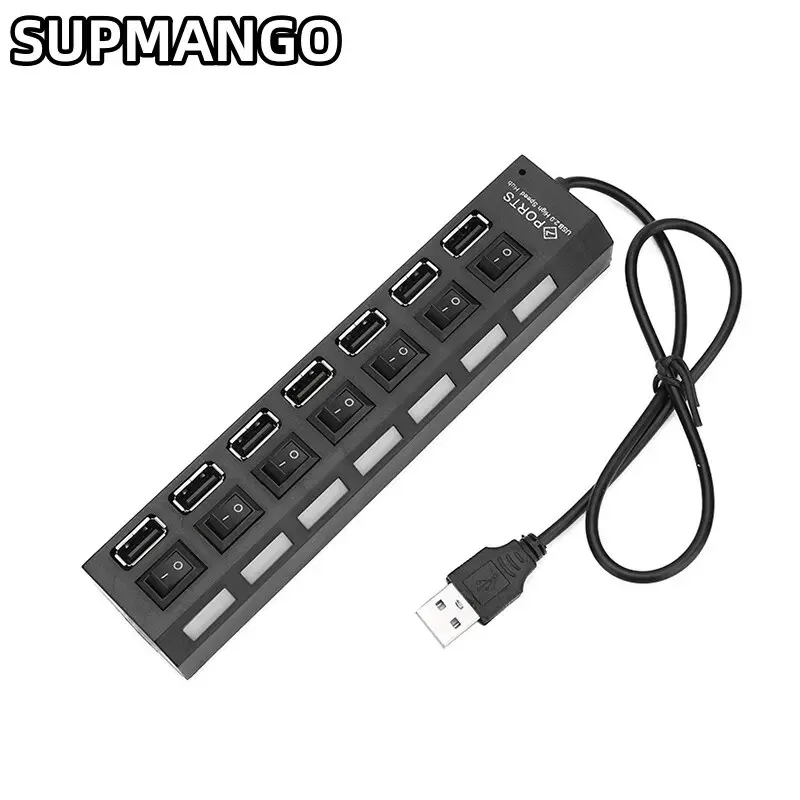 USB HUB USB Switch Hub 2.0 Adapter High Speed Multi 7 Ports Hub USB On Off Portable Splitter For Computer Laptop